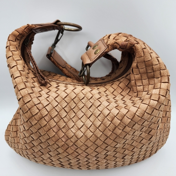 Donna Dixon Vintage Woven Hobo Tan Leather Shoulder Bag - Picture 6 of 14